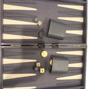 Vintage Classic Black, Navy, Gray and Cream Backgammon Set